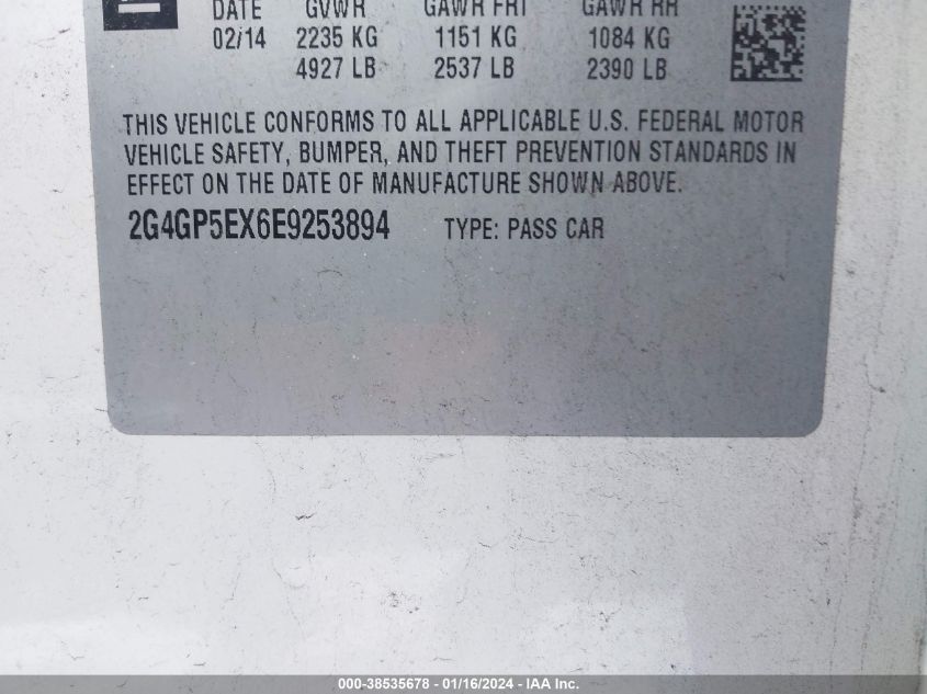 2014 BUICK REGAL TURBO PREMIUM I - 2G4GP5EX6E9253894
