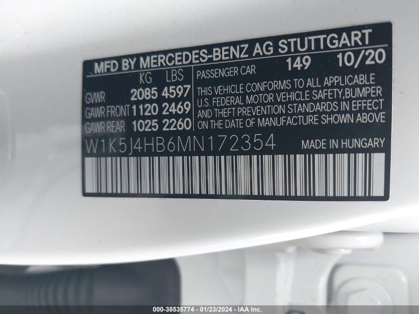 2021 MERCEDES-BENZ CLA 250 250 4MATIC - W1K5J4HB6MN172354