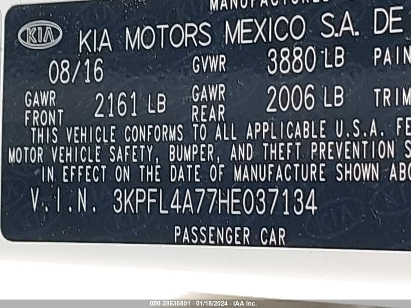 2017 KIA FORTE S - 3KPFL4A77HE037134
