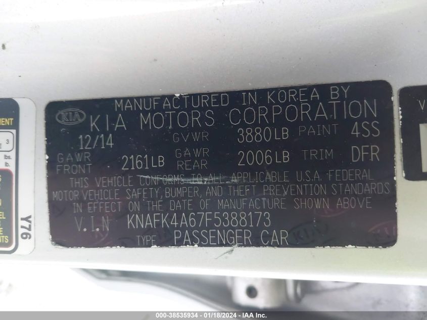2015 KIA FORTE LX - KNAFK4A67F5388173