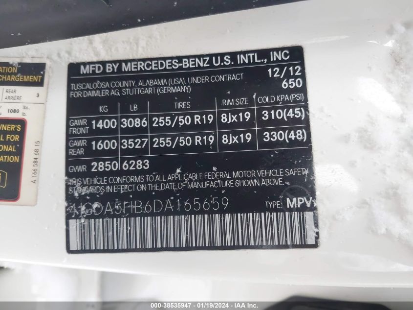 2013 MERCEDES-BENZ ML 350 4MATIC - 4JGDA5HB6DA165659