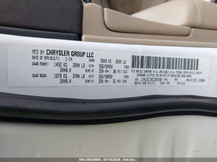 2014 JEEP GRAND CHEROKEE OVERLAND - 1C4RJECT0EC387288