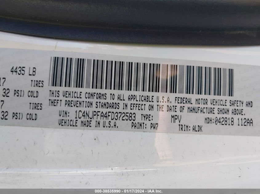 2015 JEEP PATRIOT LATITUDE - 1C4NJPFA4FD372583