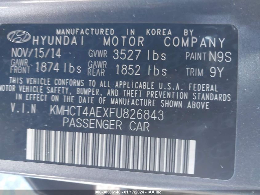 2015 HYUNDAI ACCENT GLS - KMHCT4AEXFU826843