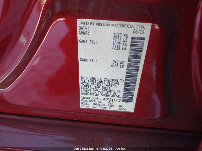 2015 NISSAN ALTIMA 2.5/S/SV/SL - 1N4AL3AP3FC473025