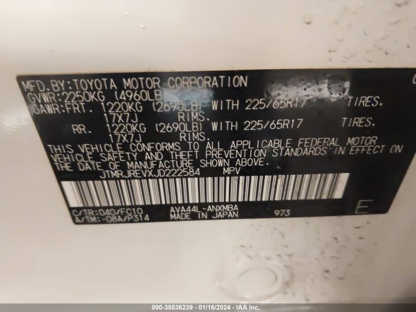 2018 TOYOTA RAV4 HYBRID LE - JTMRJREVXJD222584