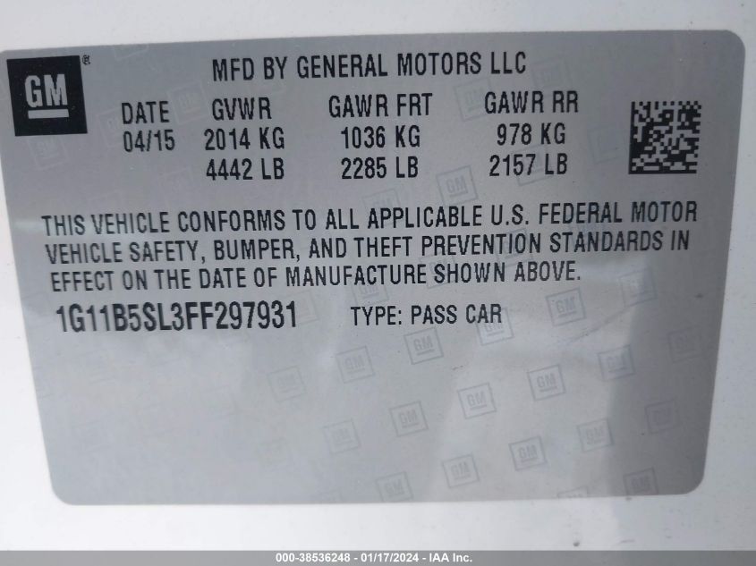2015 CHEVROLET MALIBU LS - 1G11B5SL3FF297931