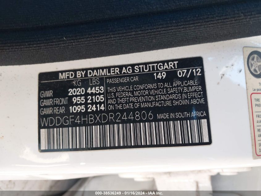 2013 MERCEDES-BENZ C 250 - WDDGF4HBXDR244806