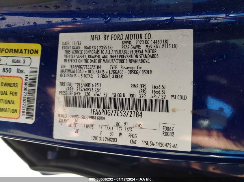 2014 FORD FUSION S - 1FA6P0G77E5372184