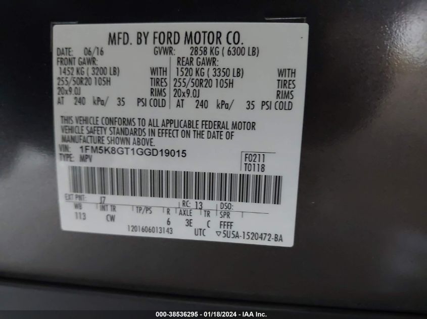 2016 FORD EXPLORER SPORT - 1FM5K8GT5GGD18840