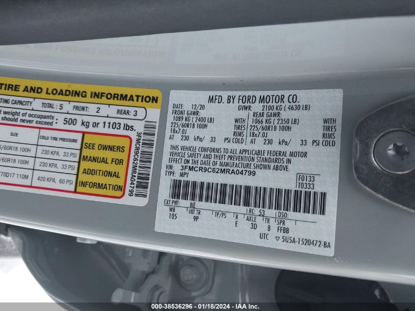 2021 FORD BRONCO SPORT OUTER BANKS - 3FMCR9C62MRA04799
