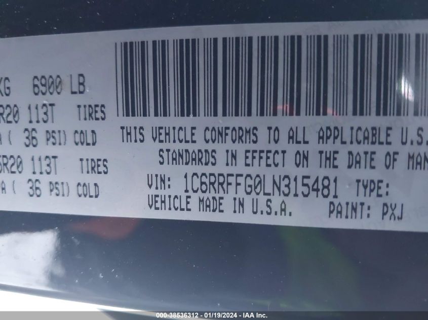 2020 RAM 1500 BIG HORN/LONE STAR - 1C6RRFFG0LN315481