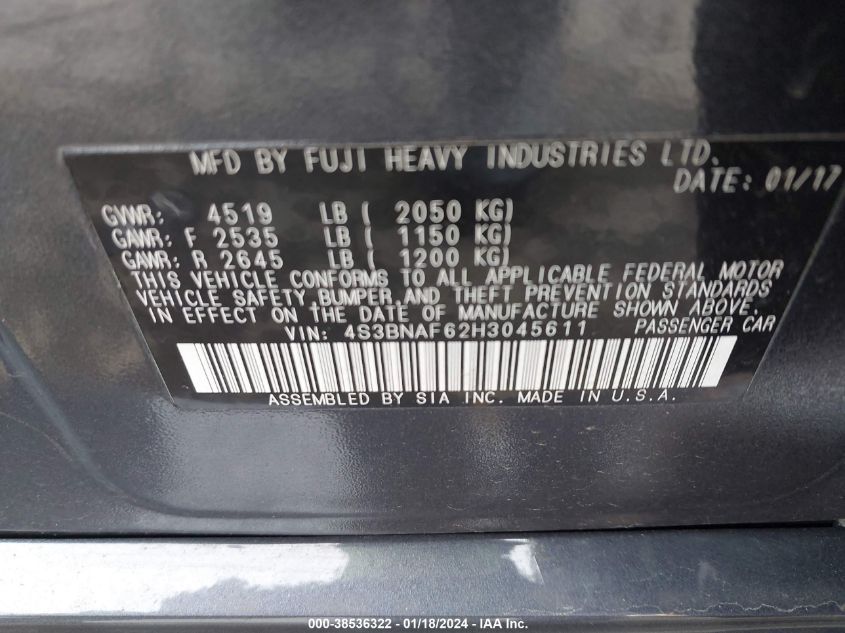 2017 SUBARU LEGACY 2.5I PREMIUM - 4S3BNAF62H3045611