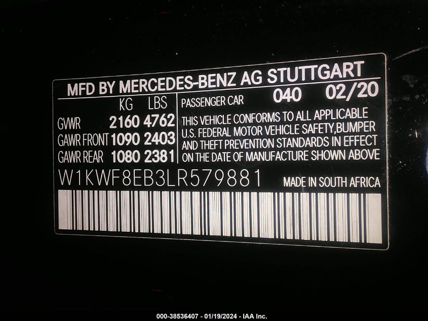 2020 MERCEDES-BENZ C 300 4MATIC - W1KWF8EB3LR579881