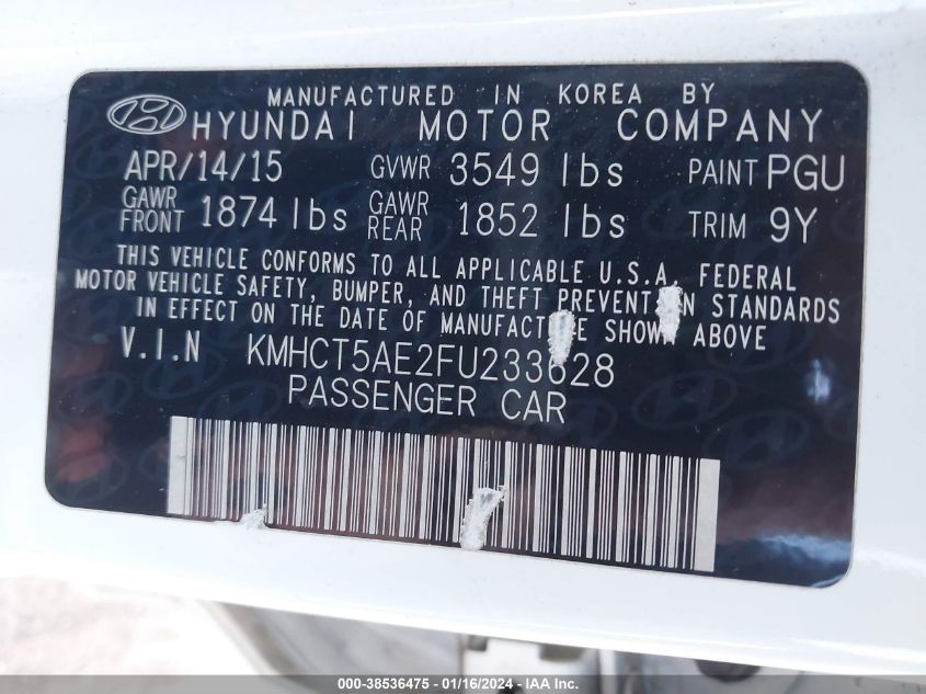 2015 HYUNDAI ACCENT GS - KMHCT5AE2FU233628