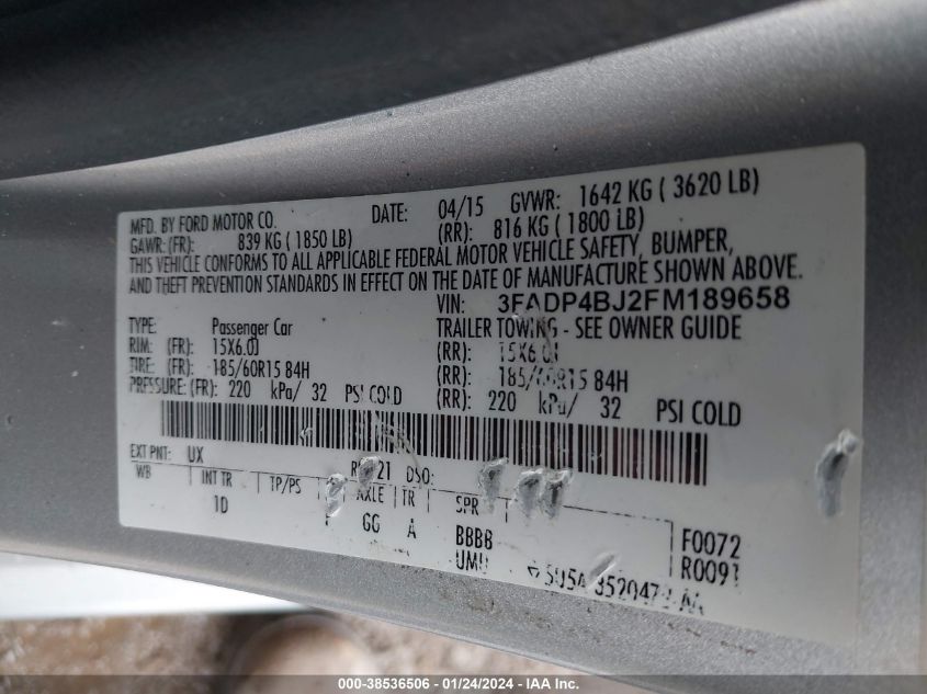 2015 FORD FIESTA SE - 3FADP4BJ2FM189658
