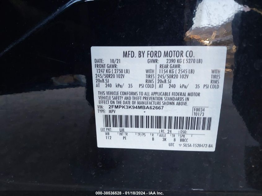 2021 FORD EDGE TITANIUM - 2FMPK3K94MBA62667