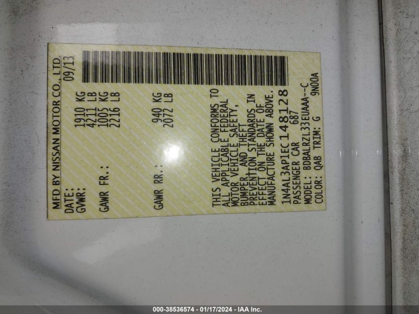 2014 NISSAN ALTIMA 2.5 S - 1N4AL3AP1EC148128