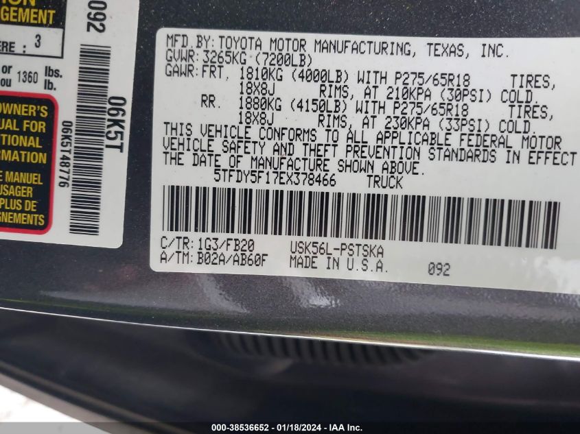2014 TOYOTA TUNDRA SR5 5.7L V8 - 5TFDY5F17EX378466