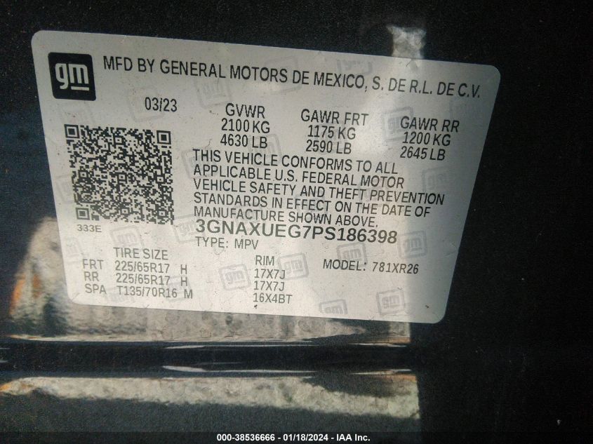 2023 CHEVROLET EQUINOX LT - 3GNAXUEG7PS186398