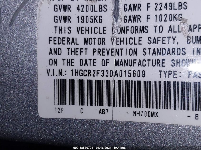 2013 HONDA ACCORD LX - 1HGCR2F33DA015609
