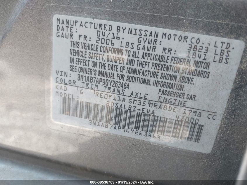 2016 NISSAN SENTRA S/SV/SR/SL - 3N1AB7AP9GY263464