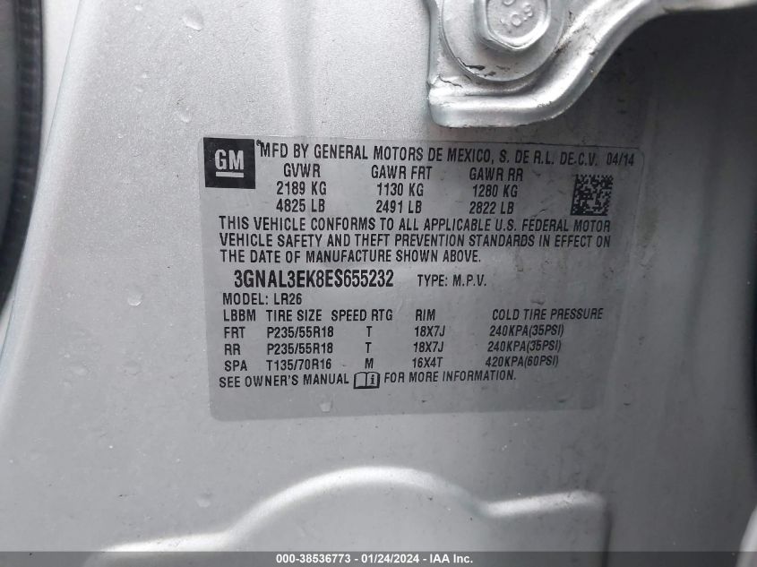 2014 CHEVROLET CAPTIVA SPORT LT - 3GNAL3EK8ES655232