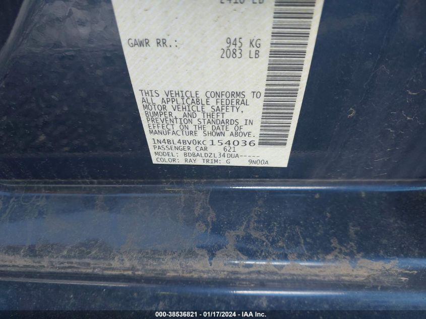 2019 NISSAN ALTIMA 2.5 S - 1N4BL4BV0KC154036
