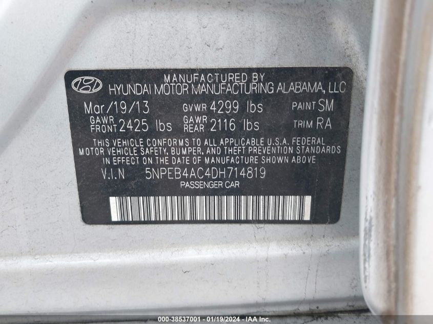 2013 HYUNDAI SONATA GLS - 5NPEB4AC4DH714819