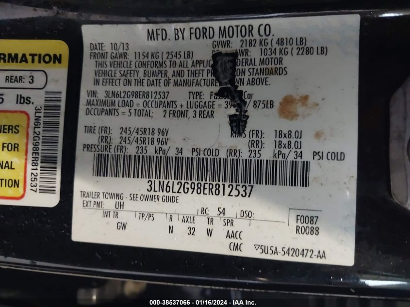 2014 LINCOLN MKZ - 3LN6L2G98ER812537