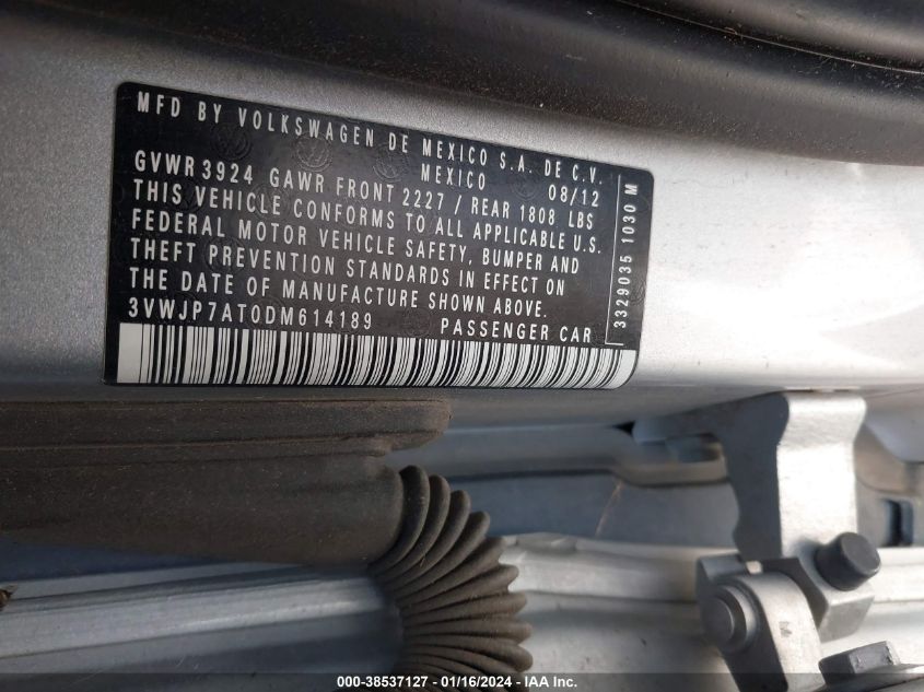 2013 VOLKSWAGEN BEETLE - 3VWJP7AT0DM614189