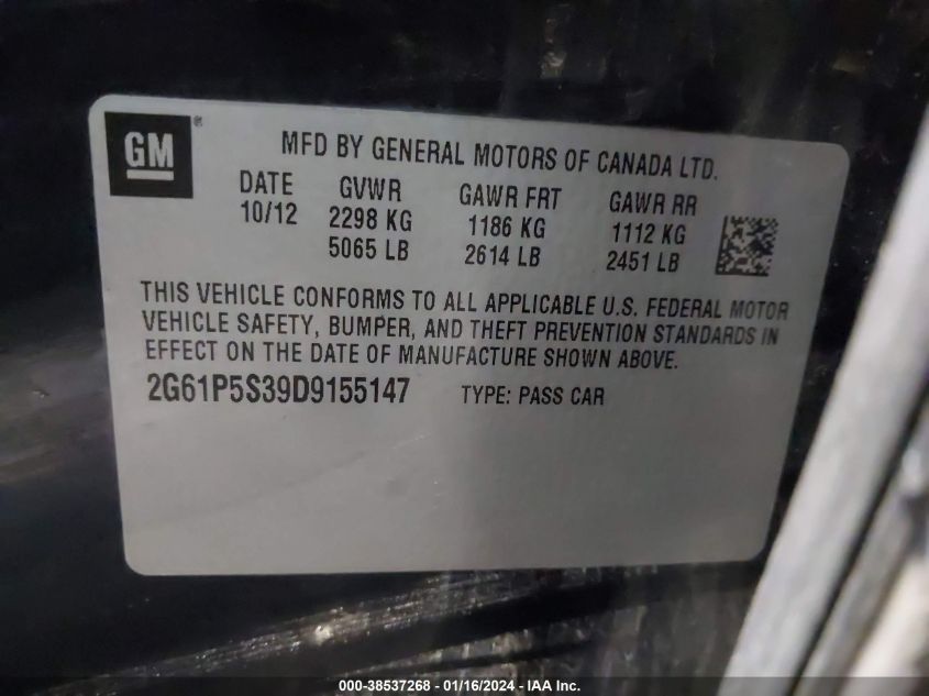 2013 CADILLAC XTS LUXURY - 2G61P5S39D9155147