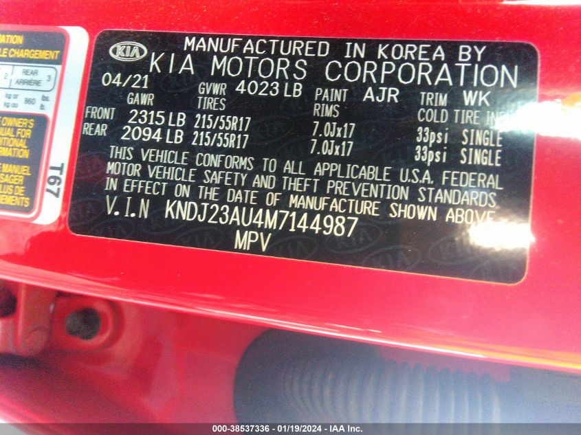 2021 KIA SOUL S - KNDJ23AU4M7144987
