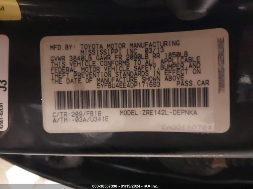 2013 TOYOTA COROLLA LE - 5YFBU4EE4DP171693