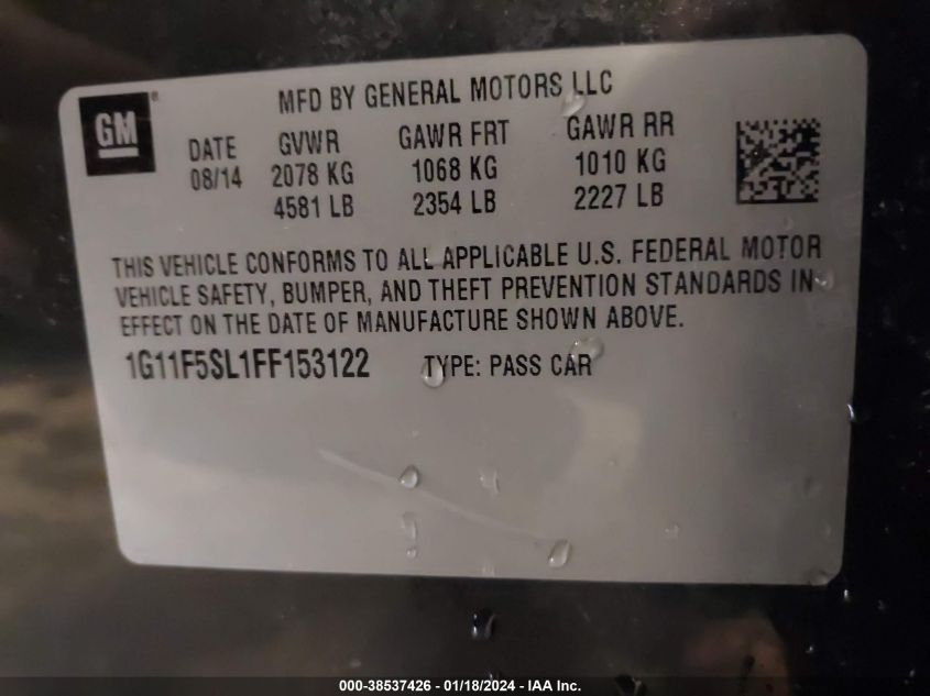 2015 CHEVROLET MALIBU LTZ - 1G11F5SL1FF153122