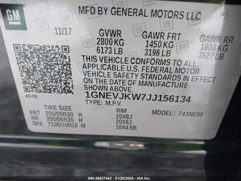 2018 CHEVROLET TRAVERSE PREMIER - 1GNEVJKW7JJ156134