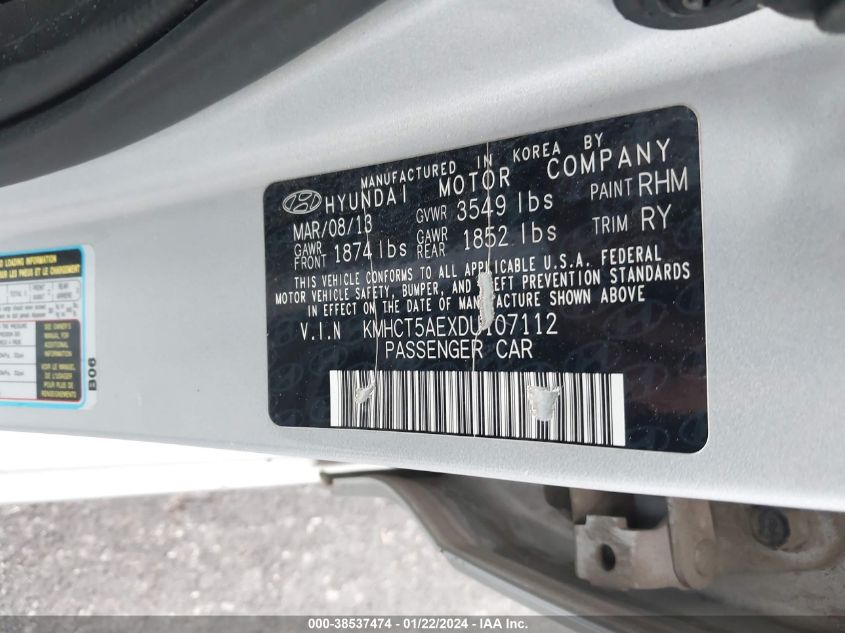 2013 HYUNDAI ACCENT GLS/GS - KMHCT5AEXDU107112