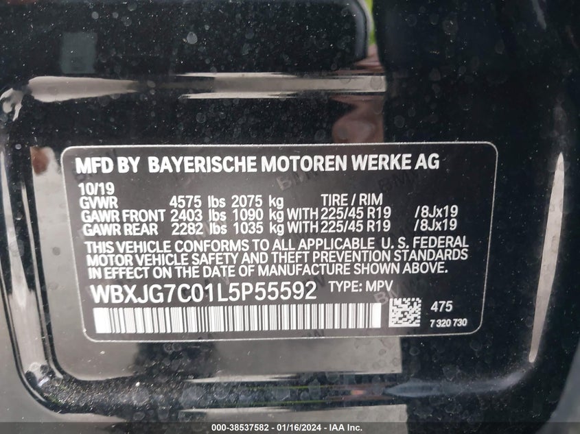 VIN WBXJG7C01L5P55592 2020 BMW X1 SDRIVE28I