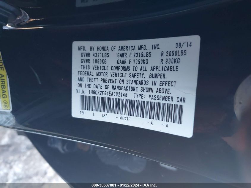 2014 HONDA ACCORD EXL - 1HGCR2F84EA302146