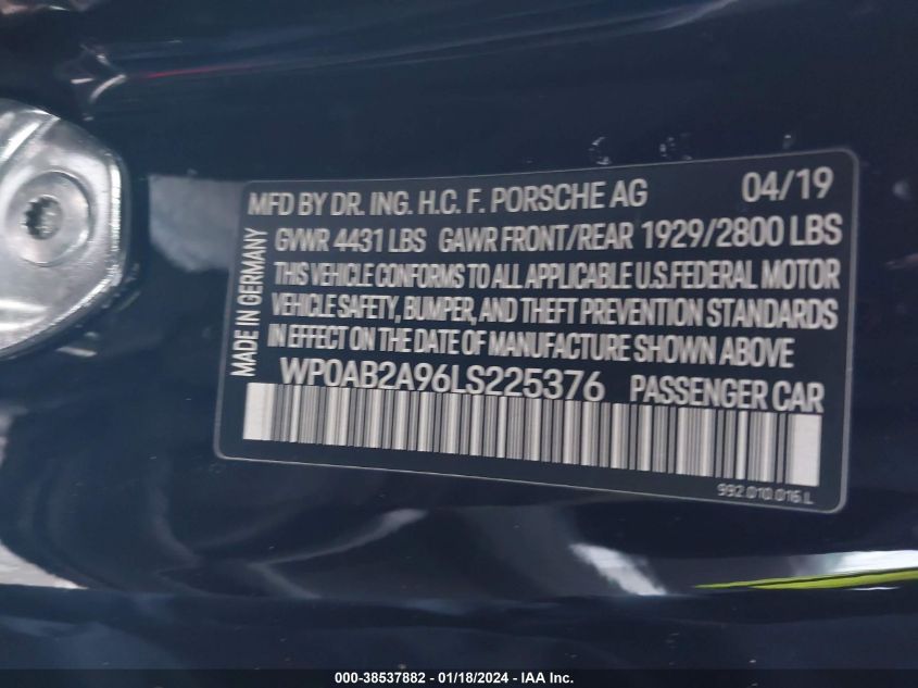2020 PORSCHE 911 CARRERA S/CARRERA 4S - WP0AB2A96LS225376