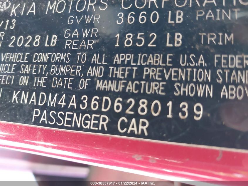 2013 KIA RIO LX - KNADM4A36D6280139