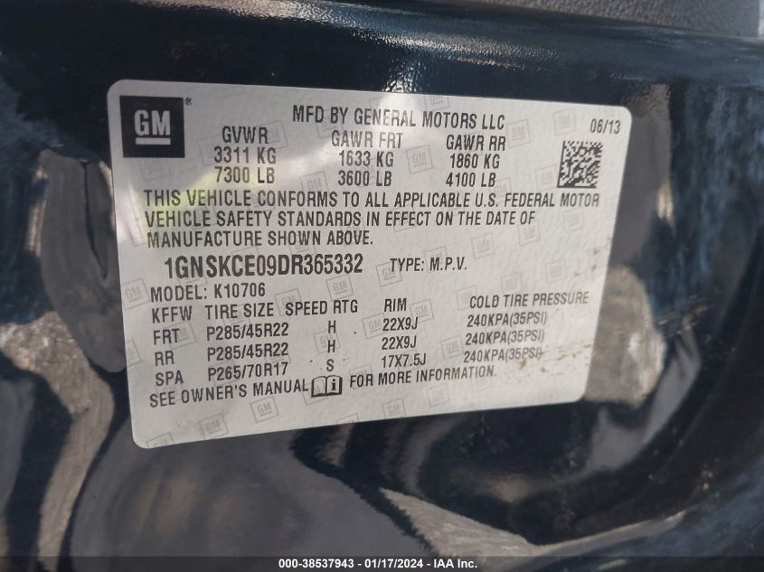 2013 CHEVROLET TAHOE LTZ - 1GNSKCE09DR365332