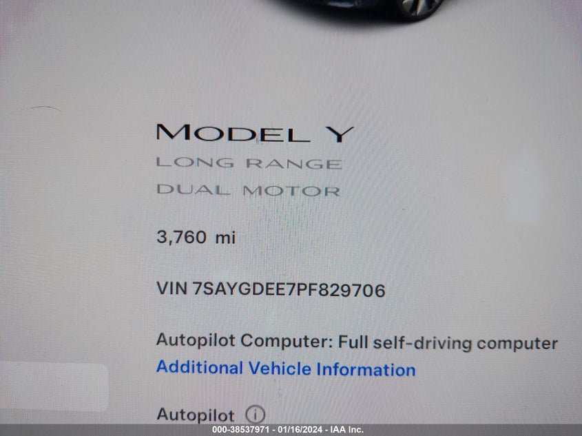 VIN 7SAYGDEE7PF829706 2023 TESLA MODEL Y