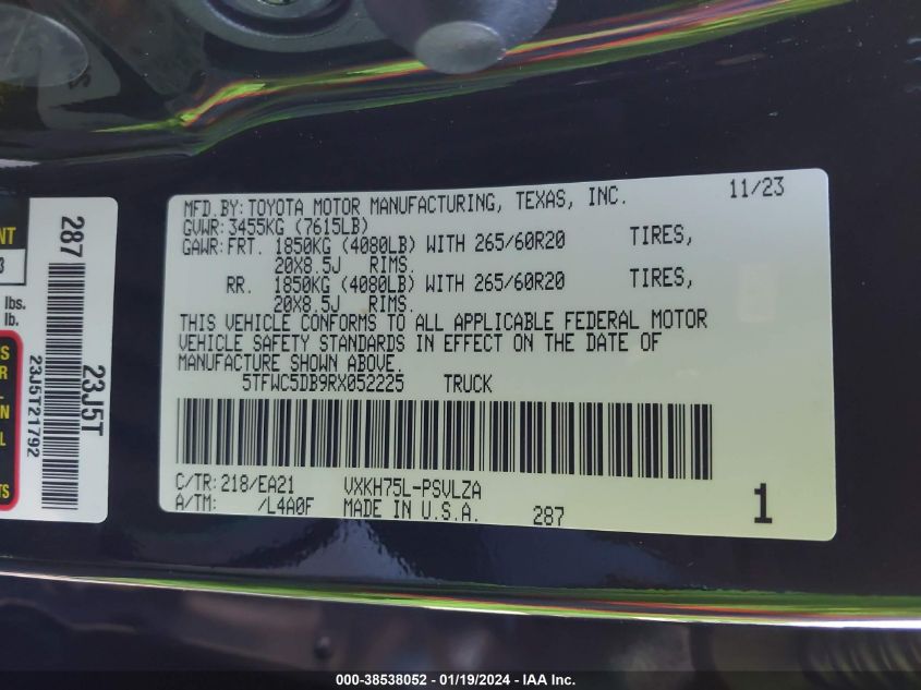2024 TOYOTA TUNDRA HYBRID LIMITED 5TFWC5DB9RX052225