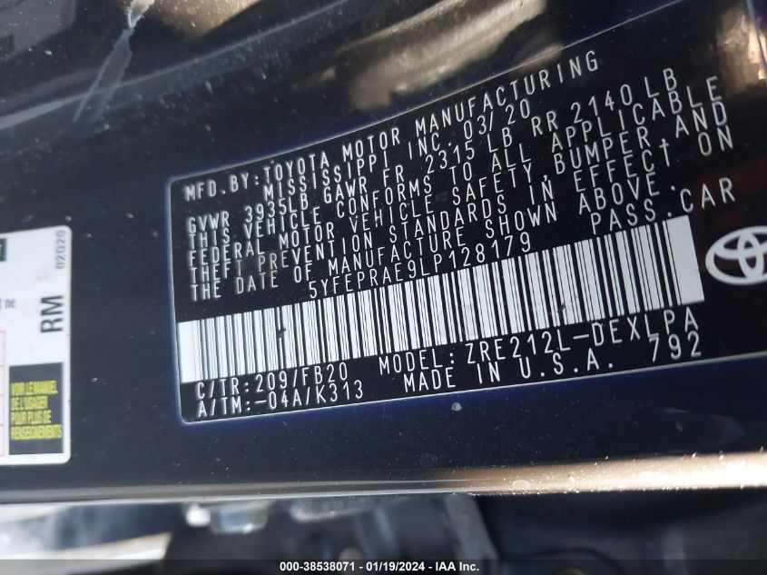 2020 TOYOTA COROLLA LE - 5YFEPRAE9LP128179