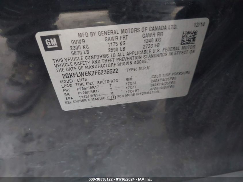 2015 GMC TERRAIN SLE-2 - 2GKFLWEK2F6236622