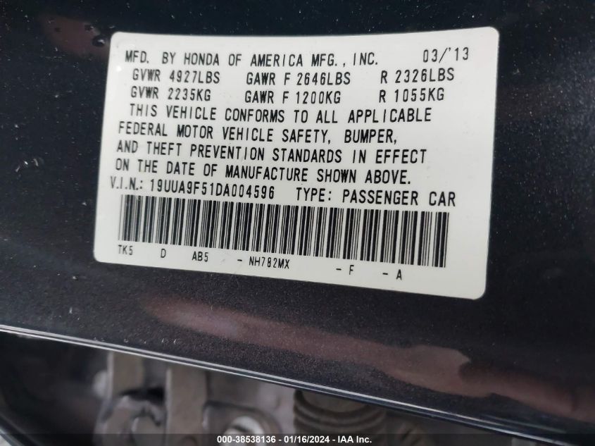 2013 ACURA TL 3.7 - 19UUA9F51DA004596