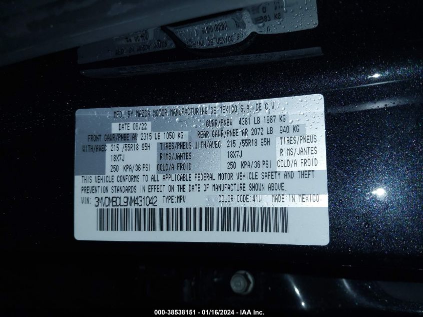 2022 MAZDA CX-30 PREMIUM - 3MVDMBDL9NM431042