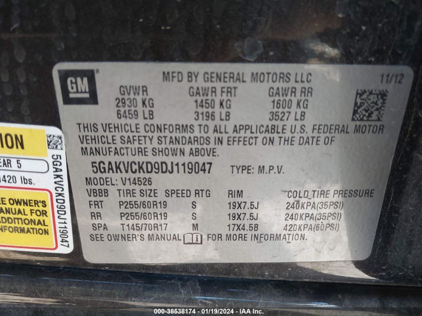 2013 BUICK ENCLAVE LEATHER - 5GAKVCKD9DJ119047