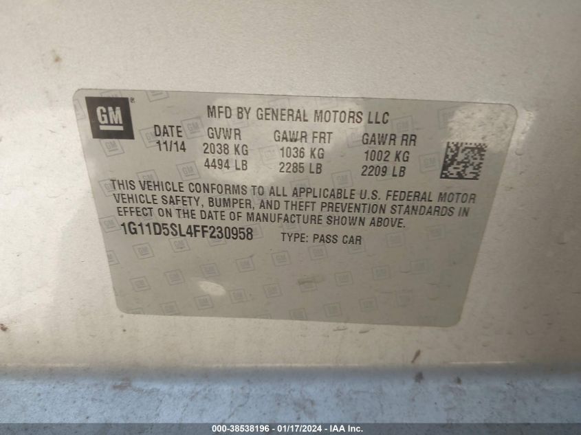 2015 CHEVROLET MALIBU 2LT - 1G11D5SL4FF230958